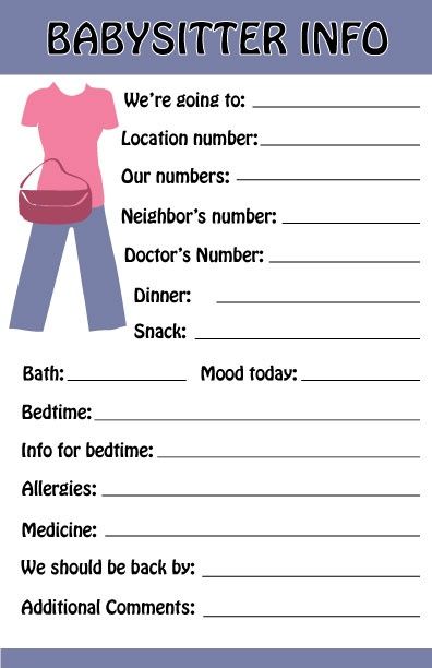 the babysitter info sheet is shown