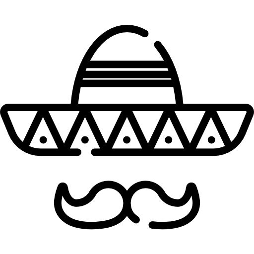 a black and white drawing of a sombrero with a moustache on it