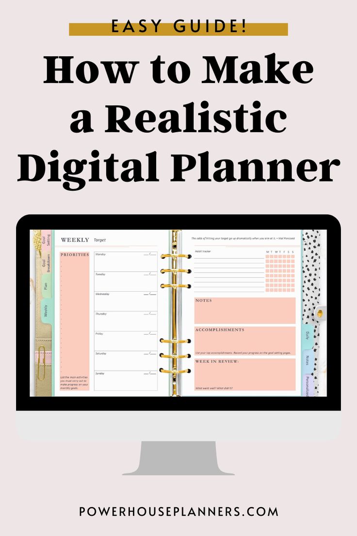 a computer screen with the title how to make a realistic digital planner on it