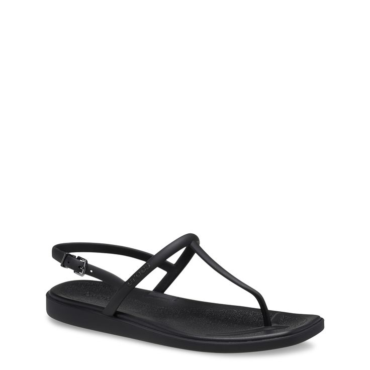 Trendy T-strap Sandals With Adjustable Single Toe Strap, Trendy Toe Loop Sandals With Synthetic Material, Black T-strap Sandals With Adjustable Strap For Summer, Trendy Toe Loop Synthetic Sandals, Trendy Synthetic Toe Loop Sandals, Trendy T-strap Sandals With Adjustable Strap, Adjustable T-strap Black Slingback Sandals, Adjustable Black T-strap Slingback Sandals, Sleek Summer Beach Flip Flops