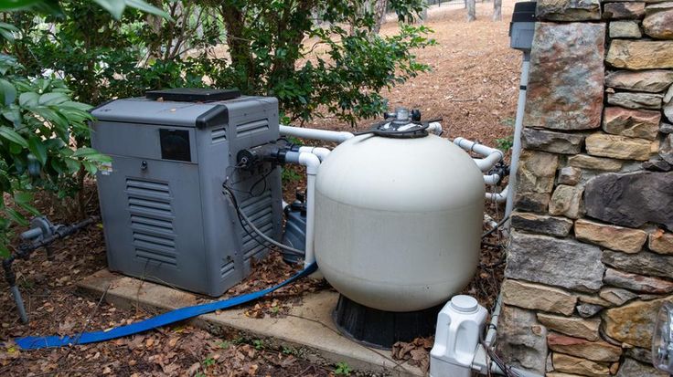 an air conditioner is sitting outside next to a tree