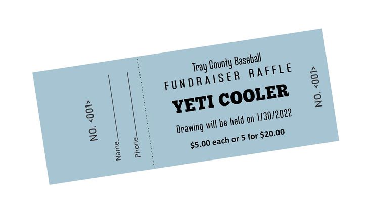 a blue ticket with the words fundraiser raffle and yet cooler written in black on it