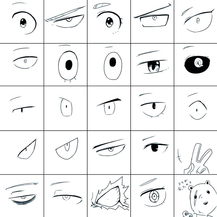 an anime character's eyes are shown in different positions and shapes, including the upper half