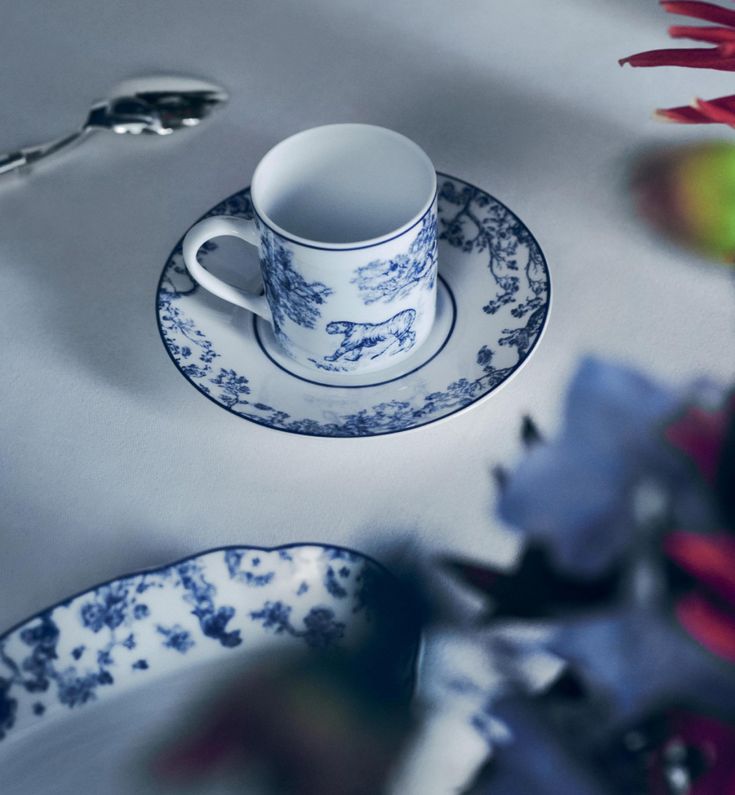 a cup and saucer sitting on top of a table