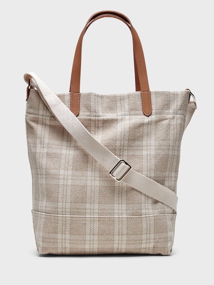 Plaid Small Canvas Tote | Banana Republic Bag Ideas, Small Canvas, Denim Shoes, Mini Canvas, Leather Handles, Canvas Bag, Leather Handle, Canvas Tote, Burlap Bag