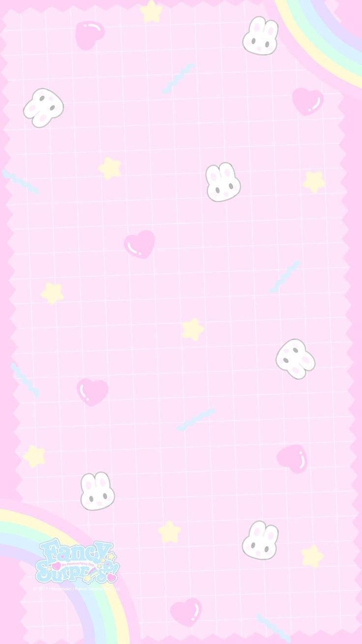 a pink background with hearts, clouds and rainbows