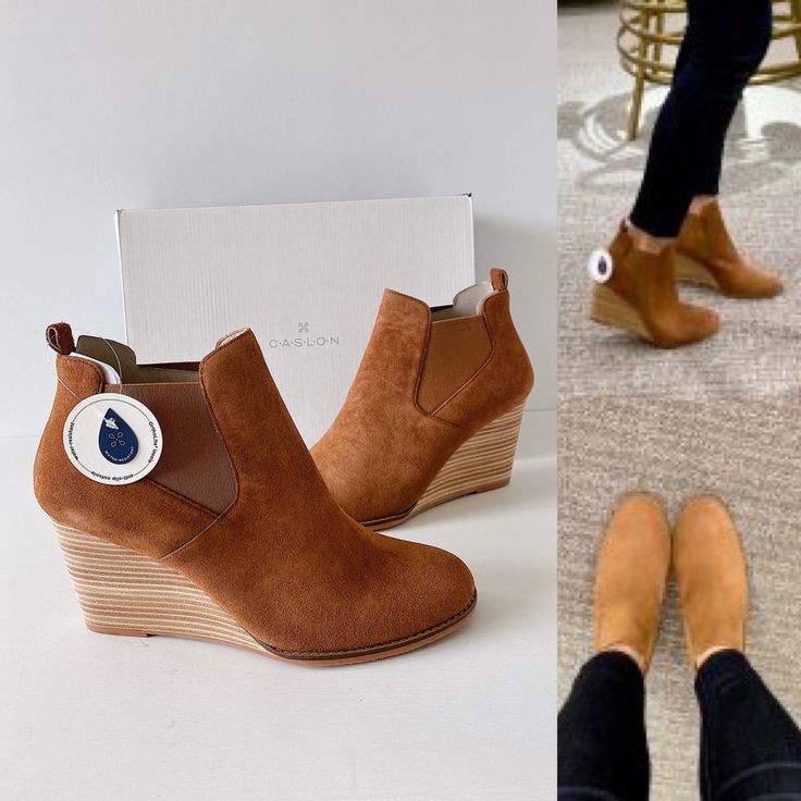 Caslon 'Willa' Suede Pull On Wedge Booties Comes New In Box Size: Women's Us 10 Medium Color: Suntan Original Retail Price: $139.95 Details: O Almond Toe O Pull-On With Elastic Goring O Water Resistant O Approx. 3.5" Shaft Height O Approx. 3.25" Heel Material: Suede Upper, Synthetic Lining And Sole Low Ankle Boots, Leopard Print Booties, Tan Ankle Boots, Brown Chelsea Boots, Grey Booties, Black Suede Booties, Black Strappy Heels, Bootie Sandals, Black Chelsea Boots