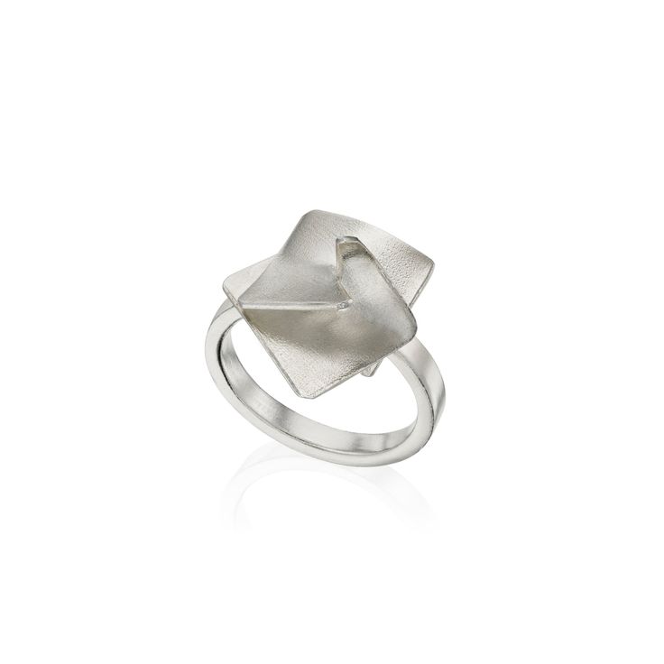 Silver Ring - Using just sterling silver, the artist translates the delicate beauty of origami into a sculptural ring that delights the eye with its dimensional design. Contemporary Rings With Unique Design For Formal Occasions, Contemporary Formal Rings With Unique Design, Contemporary Ring With Unique Design For Formal Events, Contemporary Jewelry With Unique Open Ring Design, Contemporary Jewelry With Unique Design Open Ring, Contemporary Jewelry With Open Ring And Unique Design, Modern Sterling Silver Rings For Promise, Contemporary Open Ring Jewelry With Unique Design, Modern Polished Bypass Ring As Gift