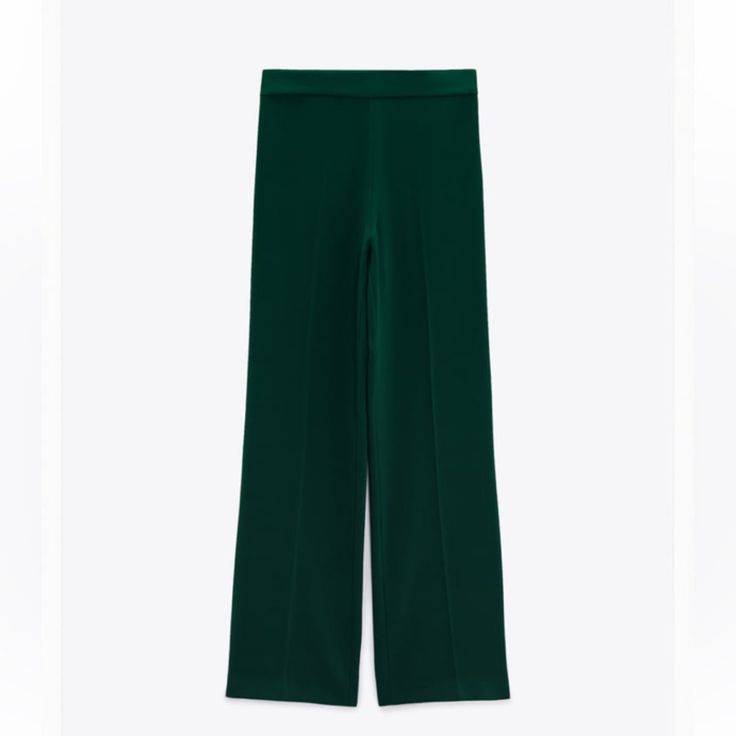 Zara Long Flowy Pants Beautiful Chic Green High-waisted Pants, Elegant Green Wide Leg Pants With Elastic Waistband, Elegant Green Bottoms For Spring, Elegant Green Spring Bottoms, Green Wide-leg Workwear Pants, Trendy Green Ankle Pants, Trendy Green Ankle-length Pants, Elegant Green Long Pants, Green Wide-leg Pants For Work