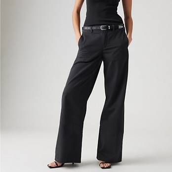 Xl Chino Women's Pants - Black | Levi's® US Relaxed Fit Wide Leg Work Pants With Belt Loops, Classic Wide Leg Cargo Pants For Work, Black Wide Leg Chinos With Welt Pockets, Relaxed Fit Wide-leg Business Casual Pants, Classic Wide-leg Cargo Pants For Work, Business Casual Relaxed Fit Cargo Pants With Welt Pockets, Levi's Bottoms With Straight Hem, Business Casual Cotton Wide Leg Pants With Belt Loops, Tailored Cotton Wide Leg Pants For Business Casual