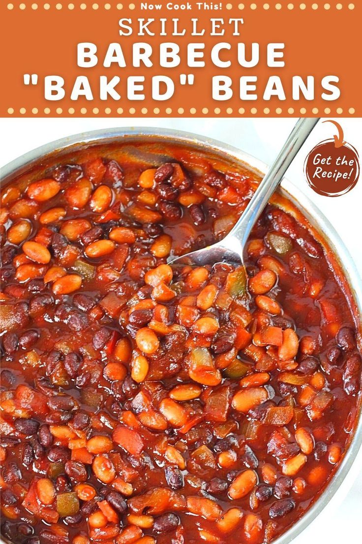 the recipe for baked beans in a skillet