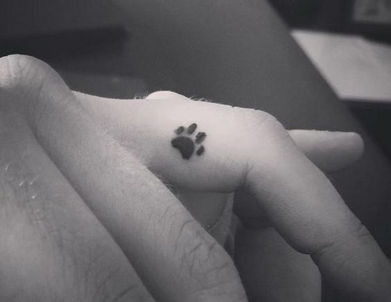 a person with a small paw tattoo on their finger