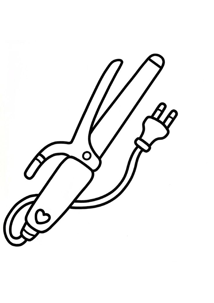 a black and white drawing of a pair of scissors connected to an extension cord on a white background