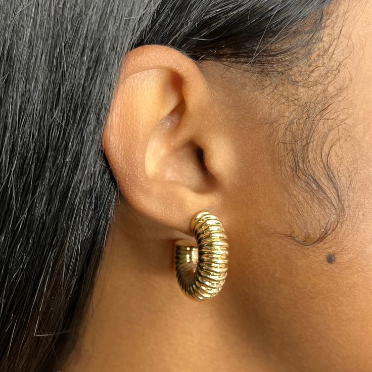 18K Gold Filled Size: 30mm C Shaped Hoop Hypoallergenic Water Resistant Mini Hoop Earrings, Fine Jewels, Jewelry Care, Fashion Earrings, Jewelry Stores, Gold Earrings, Gold Filled, Jewelry Accessories, 18k Gold