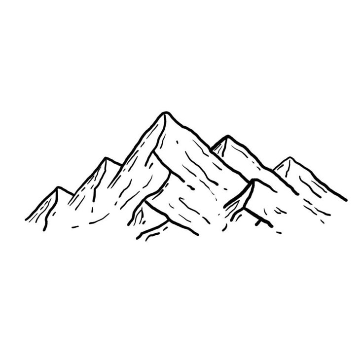 a black and white line drawing of mountains