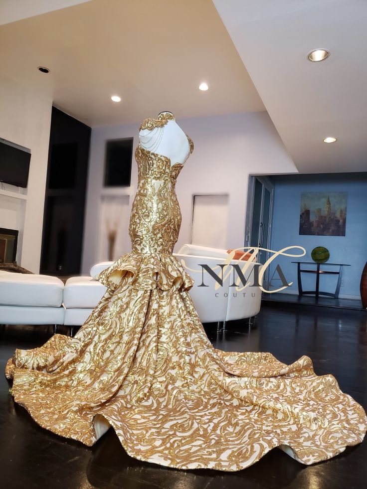 Prom Dresses Gold And White, Gold And White Wedding Dress, Tempest Costumes, Gold Mermaid Gown, Gold Wedding Dresses, Gold Mermaid Tail, Wedding Ready, Gold Mermaid, Gold Wedding Dress