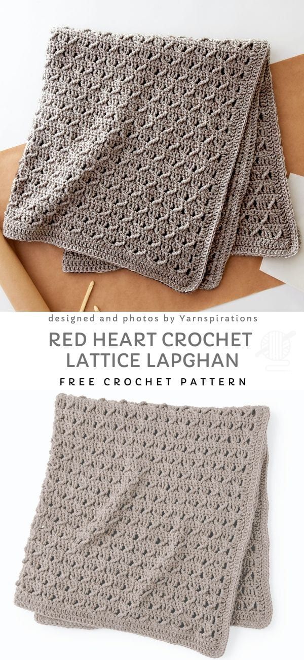 the crocheted blanket is shown with text that reads red heart crochet