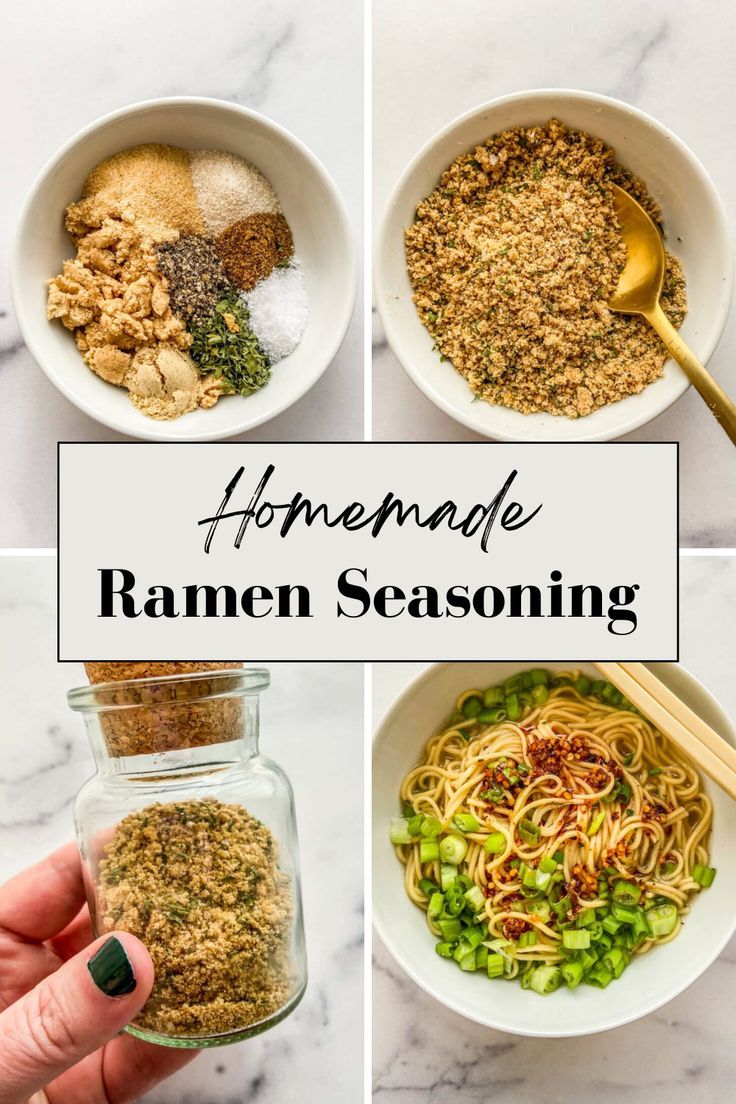 Ramen seasoning recipe graphic. Quick Homemade Ramen, Seasonings For Ramen Noodles, Homemade Ramen Seasoning Chicken, Ramen Powder Recipe, Low Sodium Ramen Seasoning, Homemade Top Ramen Seasoning, Spicy Ramen Seasoning Recipe, Dry Ramen Recipes, Top Ramen Seasoning Homemade