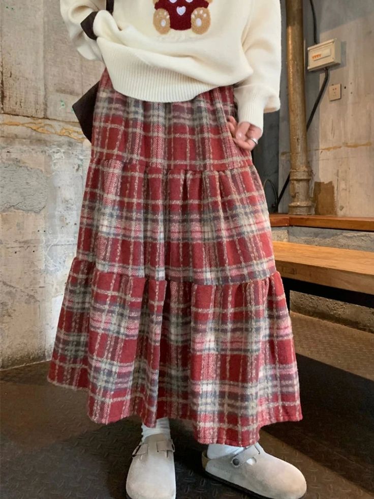 43311861334187 Casual Plaid Skirt For Winter, Casual Winter Skirt With Ruffles, Red Cotton Skirt For Winter, Red Tiered Skirt For Fall, Casual Winter Ruffled Skirt, Red Ruffled Bottoms For Fall, Casual Plaid Winter Skirt, Plaid Cotton Tiered Skirt Bottoms, Winter Cotton Plaid Skirt