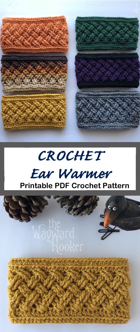 the crochet ear warmer pattern is shown in different colors