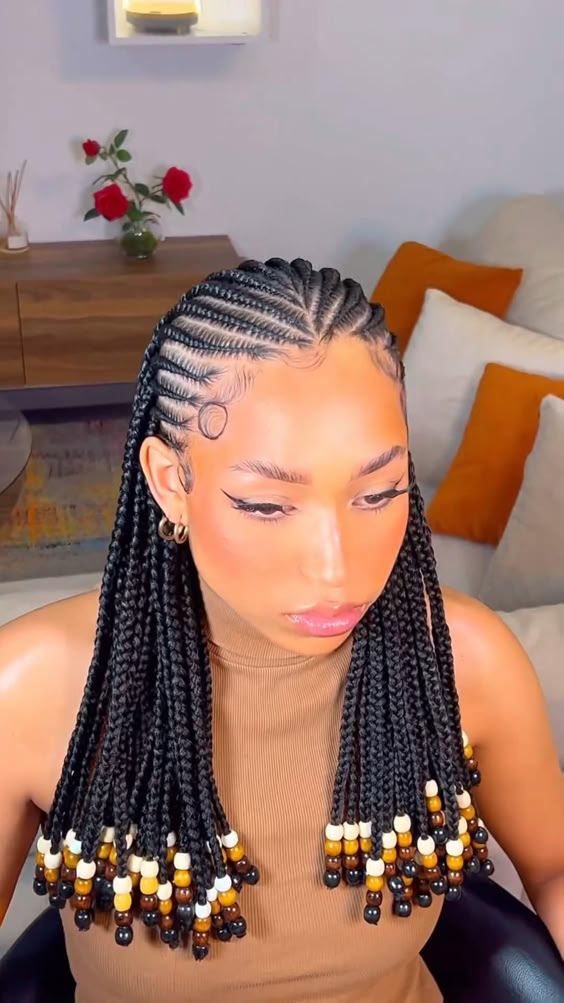 Braided hairstyles Braided Hairstyles With Natural Hair, Braids W Beads, Braided Short Hairstyles, Braided Hairstyles Blonde, Braided Hairstyles Curly, Braided Hairstyles With Curls, Braided Hairstyles African, African Braided Hairstyles, Knotless Braid Hairstyles