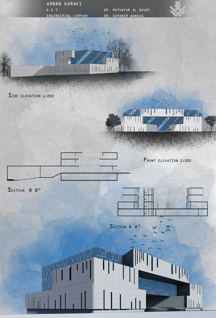 architectural drawings showing different types of buildings