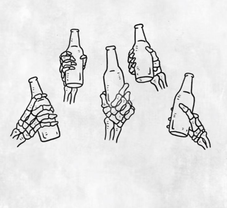 six different types of hand holding beer bottles