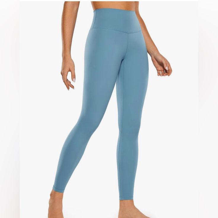 Designed For Yoga Or Training Brushed And Buttery-Soft Touch, Enough Compression High Rise. 28'' Inseam Seamless Waistband. Double-Stitched Crotch Brushed Naked Feeling Collection Allows You To Exercise Unlimitedly With Brushed, Super Soft And Compressive Fabrics. These Full-Length Leggings Provide Extra Coverage, And Are Great For Tummy Control And Support High Stretch Light Blue Workout Bottoms, Stretch Light Blue Bottoms For Athleisure, Light Blue Stretch Leggings For Sports, High Waist Light Blue Gym Bottoms, Light Blue Fitted Gym Bottoms, Fitted Light Blue Gym Pants, Light Blue Fitted Gym Pants, Light Blue Fitted Bottoms For Gym, Versatile Blue Yoga Pants For Sports