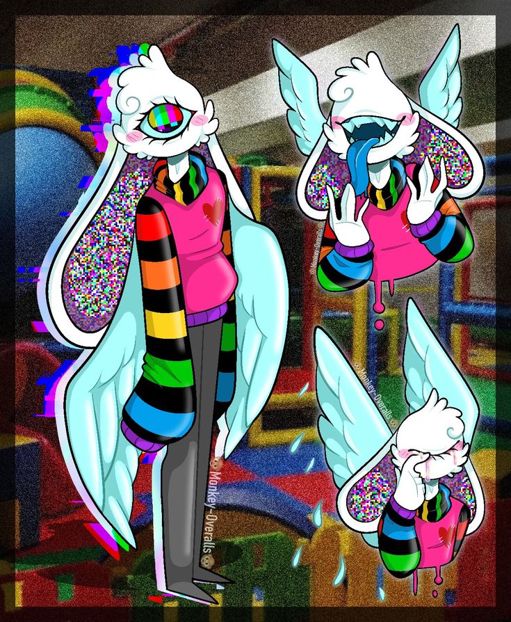 an image of a cartoon character with wings and rainbows on his body, holding a cell phone