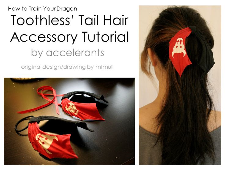 an advertisement for toothies'tail hair accessory by accelerantts, featuring scissors and red ribbon