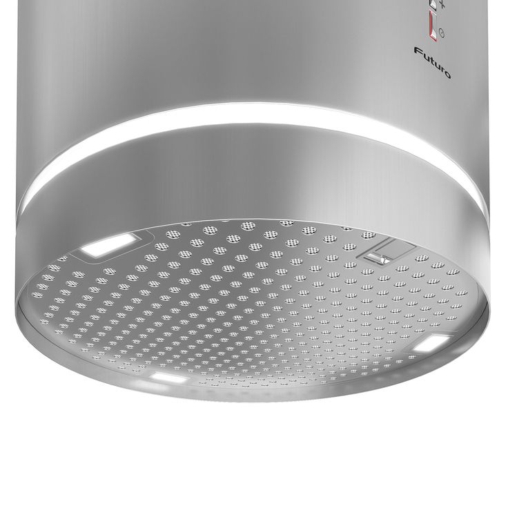 an overhead view of a stainless steel shower head