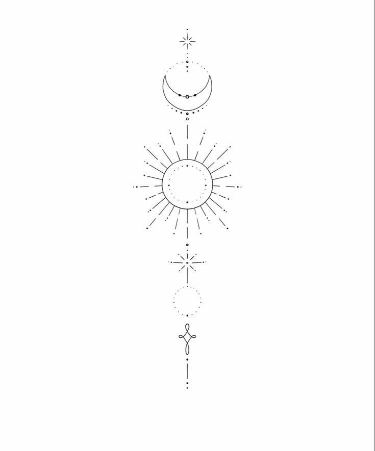 a line drawing of the sun and moon