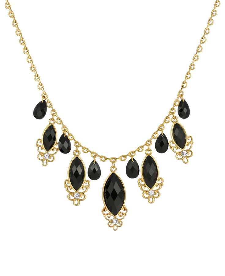 in stock Black Crystal Necklace, Quinceanera Jewelry, 1928 Jewelry, Vintage Inspired Jewelry, Jewelry Black, Czech Crystal, Teardrop Necklace, Gold Dipped, Necklace Online