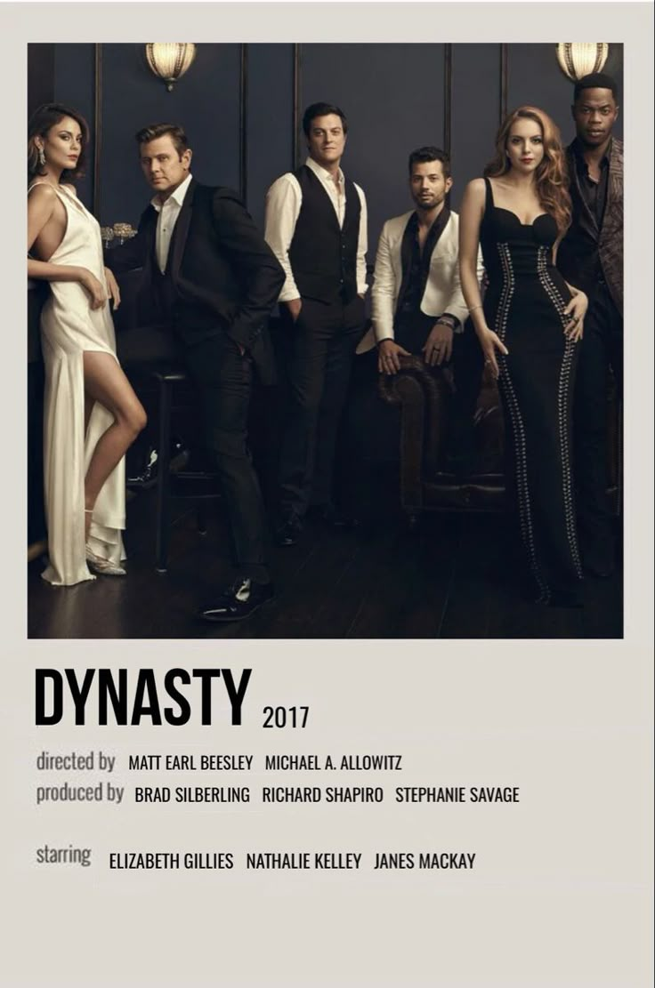 a group of people standing next to each other in front of a poster that says dynasty