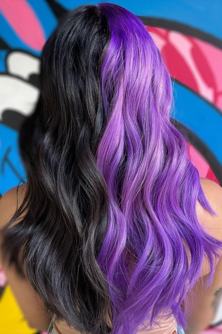 Dark Winter Hair Color, Dark Winter Hair, Half And Half Hair, Split Dye, Split Dyed Hair, Dyed Hair Purple, Cute Hair Colors, Creative Hair Color, Dyed Hair Inspiration