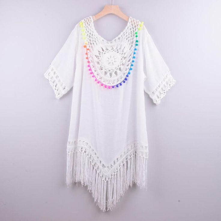 WickedAF White / One Size Valli Tassel Cover Up Cotton Beach Cover-up For Beach Season, Casual Beach Cover-up With Tassels, Casual White Cover-up With Crochet Trim, White Cotton Summer Cover-up, Summer White Cotton Cover-up, White Cotton Beachwear Cover-up, White Cotton Spring Cover-up, Spring White Cotton Cover-up, White Summer Festival Cover-up