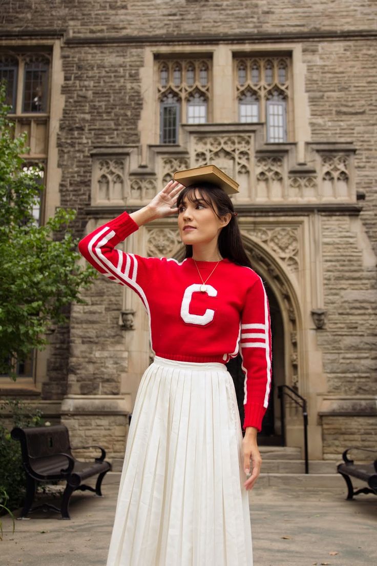 Varsity Sweater | Carolina Pinglo Vintage Varsity Sweater, Varsity Sweater Outfit, Carolina Pinglo, Picnic Skirt, 50s Look, Canada Fashion, Vintage Varsity, Goodbye Summer, Varsity Sweater