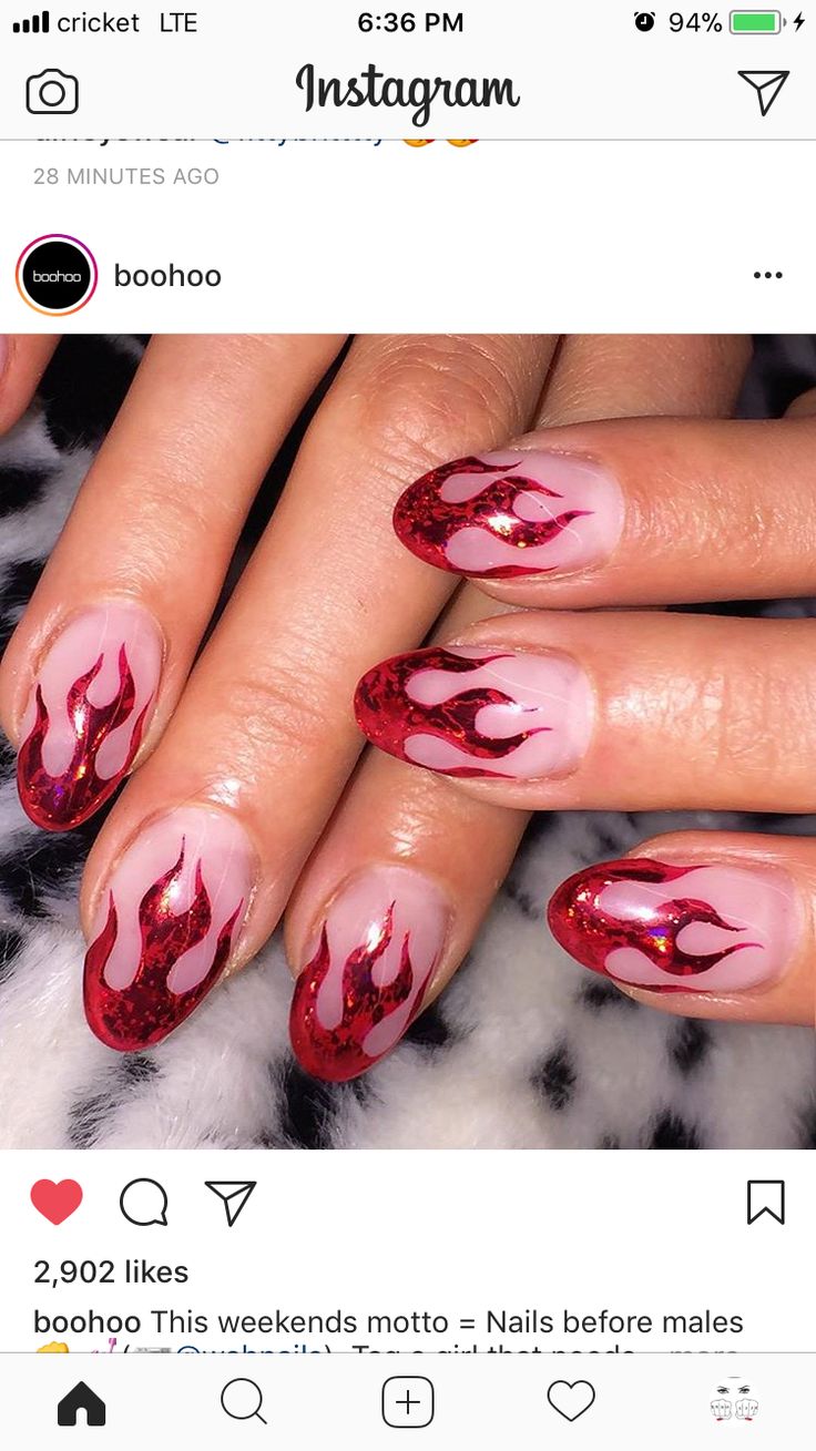 Metallic Flame Nails, Red Chrome Flame Nails, Red Flame Nails Short, Moto Nails, Red Flame Nails, Rocker Nails, Rockstar Nails, Flame Nails, Rock Nails