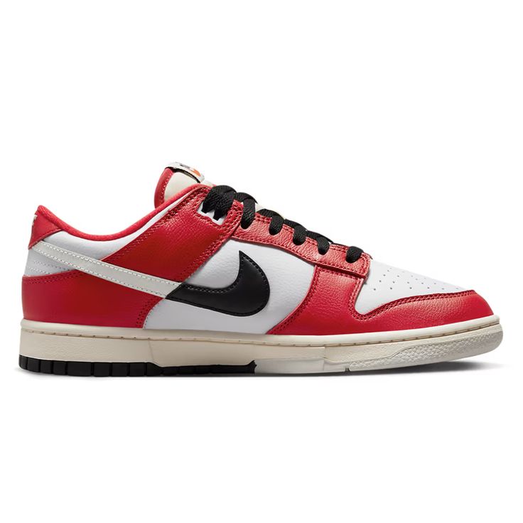 Elevate Your Sneaker Game With These Nike Dunk Low Retro Prm University Red/Black Chicago Split Men's Sneakers. With A Lace-Up Closure And Standard Shoe Width, These Sneakers Are Perfect For Any Occasion, Whether It Be Activewear Or Casual Wear. The Synthetic Upper Material And Foam Insole Material Provide Comfort And Durability, Making Them Suitable For School, Skateboarding, Basketball, And Running & Jogging. The Colorful Colorblock Pattern And Low-Top Shoe Shaft Style Add A Touch Of Style To Dunk Lows, Dunks Nike, Red Sneakers, Nike Dunk Low, Dunk Low, Nike Dunk, Sports Shoes, Nike Dunks, Campfire