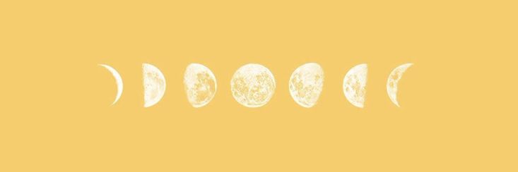 five phases of the moon on a yellow background