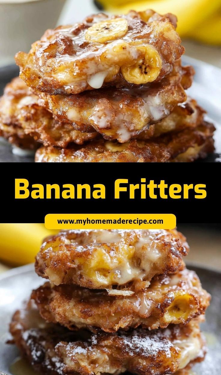 banana fritters are stacked on top of each other