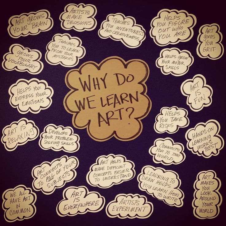 a bulletin board with writing on it that says, why do we learn art?