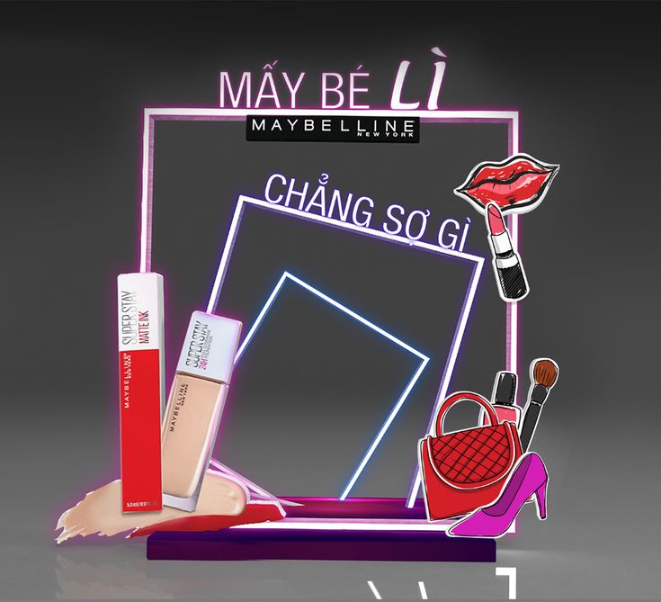 an advertisement for maybellin cosmetics with lipstick and makeup products in front of the image