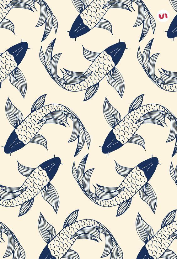 an image of fish in the water with blue and white designs on it's sides