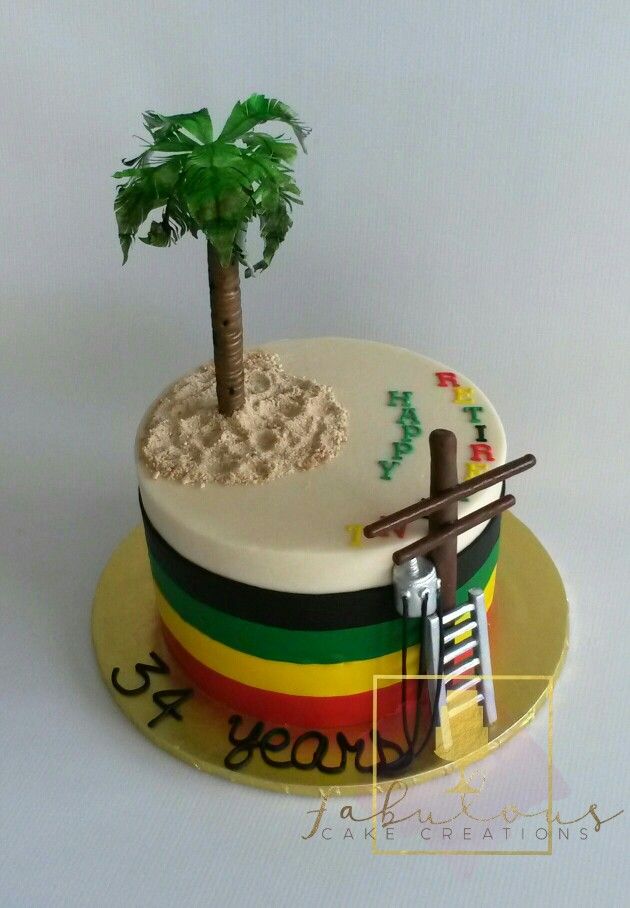 a cake with a palm tree on top