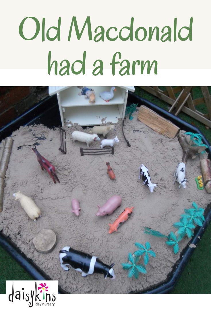 an old macdonall had a farm in the sandbox with toys on it