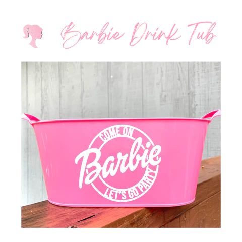 Barbie-Pink-Party-Ice-Bucket Barbie Easter Basket, Party Gift Basket, Barbie Party Favors, Barbie Brunch, Barbie Lifestyle, Bachelorette Party Tote Bags, Barbie Pool Party, Life Size Barbie, Barbie Bachelorette