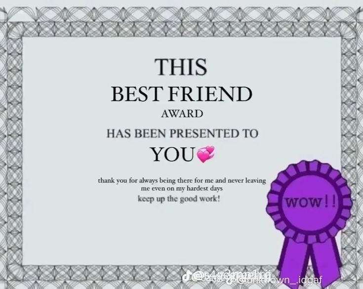 a purple ribbon with the words, best friend award has been presented to you