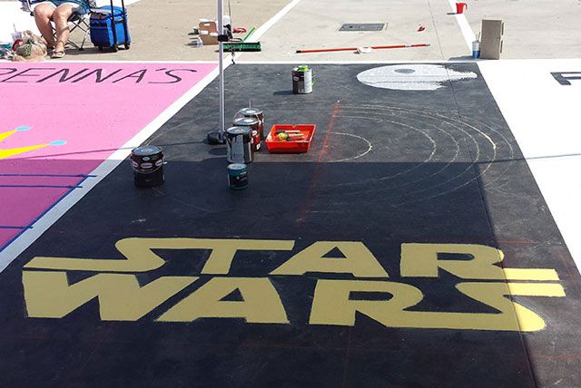 the star wars logo is painted on the ground