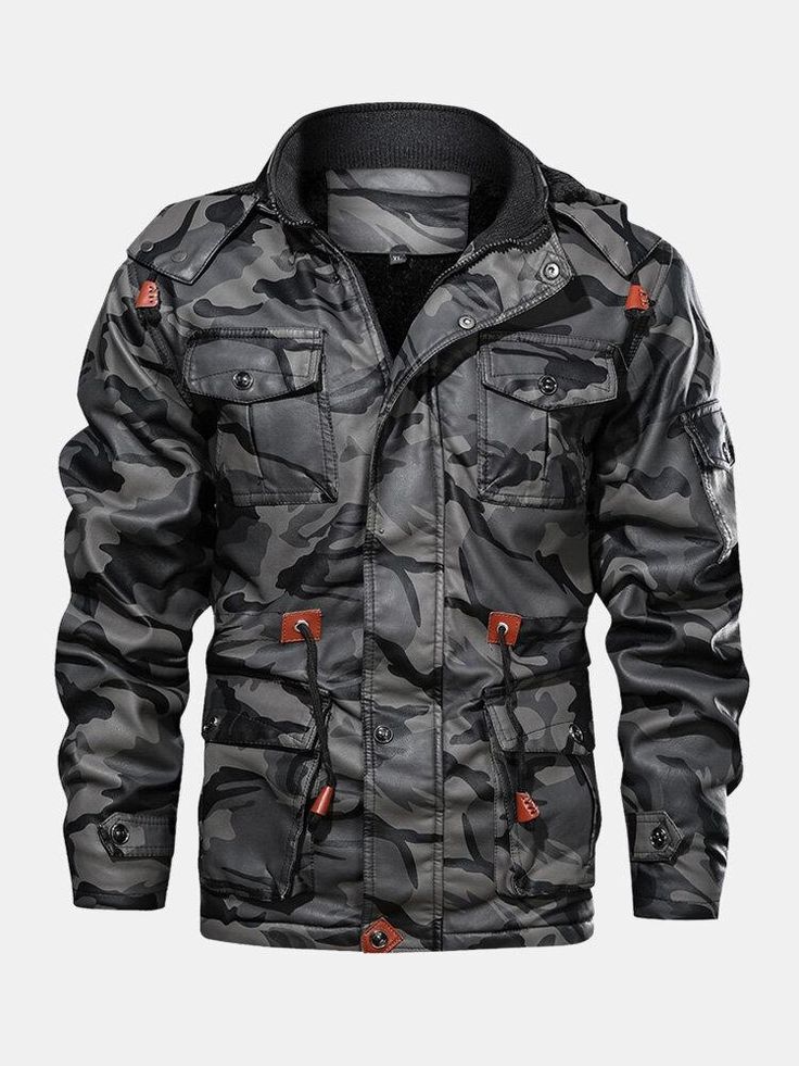 1 Camouflage Outfits, Camouflage Hoodie, Leather Jacket With Hood, Camouflage Jacket, Mens Winter Coat, Men's Leather Jacket, Aviator Jackets, Types Of Jackets, Motorcycle Leather